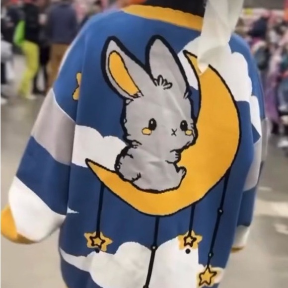 Koko Kuma Moon Bunny Cardigan Sweater Kawaii Rabbit Chibi Clouds Button Front XL - Picture 12 of 12